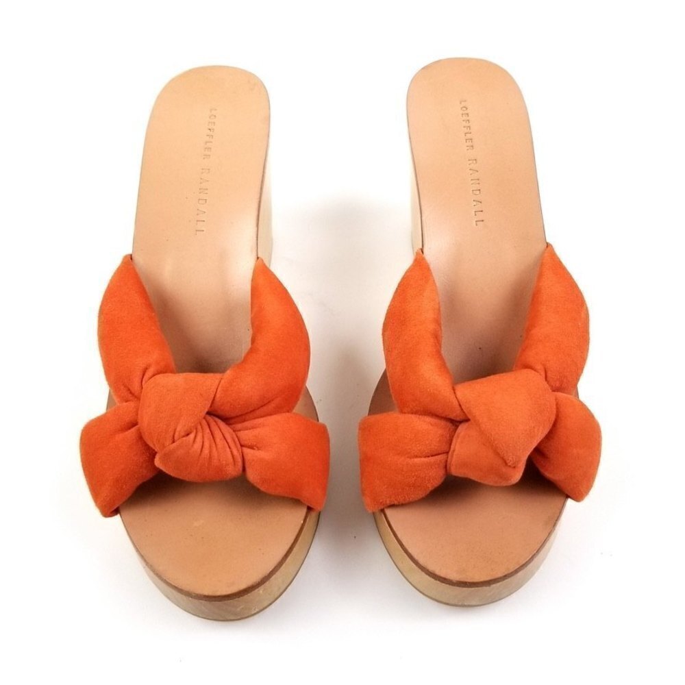 Loeffler Randall Orange Suede Taylor Knotted Wood Wedges Platform Heel Sandal 6